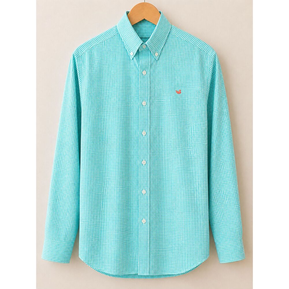 Southern Marsh Button-Down Shirt | Men's Medium | Aqua Gingham Long Sleeve